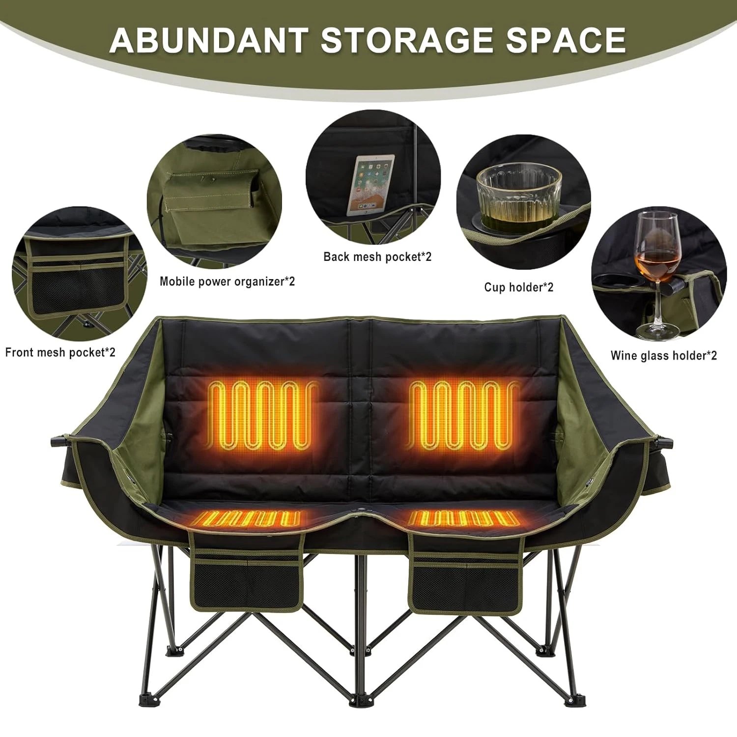 Outdoor Furniture Factory - Draagbare, verwarmde, luxe, opvouwbare, dubbele zitplaats
